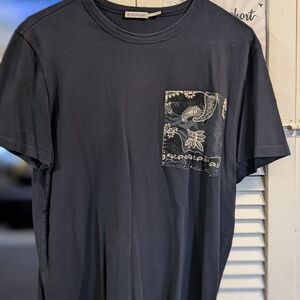 Moncler Navy Blue Tee with Paisley Pocket